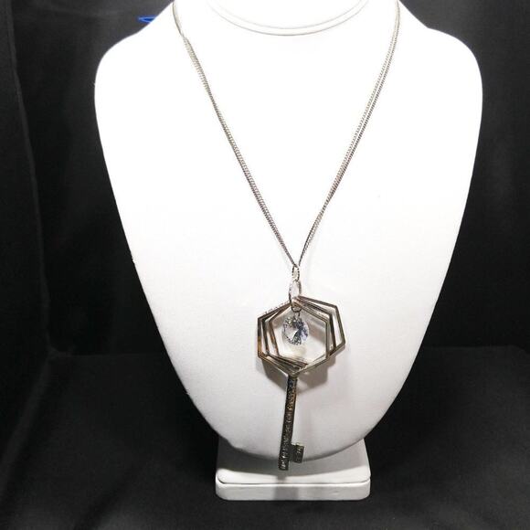 Key Necklace, Faith Pray Scripture KEY Long Silver Gray Chain, 30 Inches - Picture 7 of 14